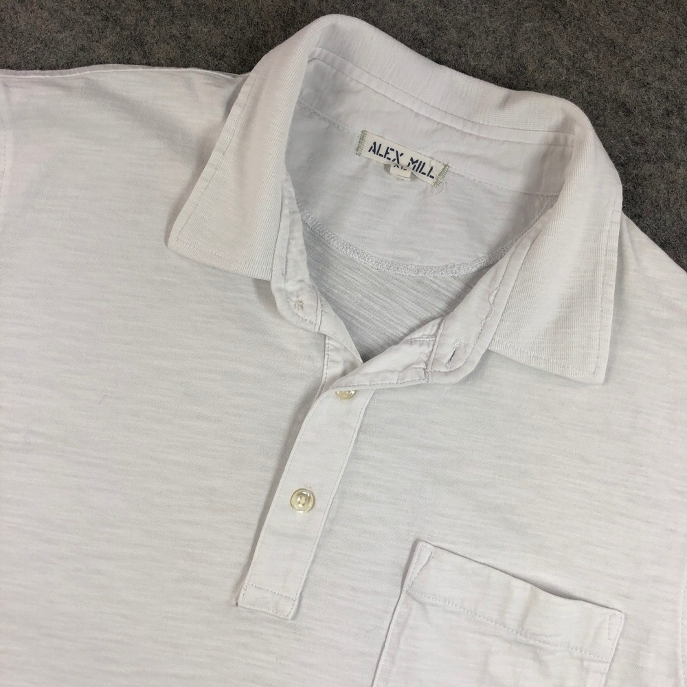 Alex Mill Polo Shirt Mens XL (Fits Med) White Cotton Blend Pocket Short Sleeve